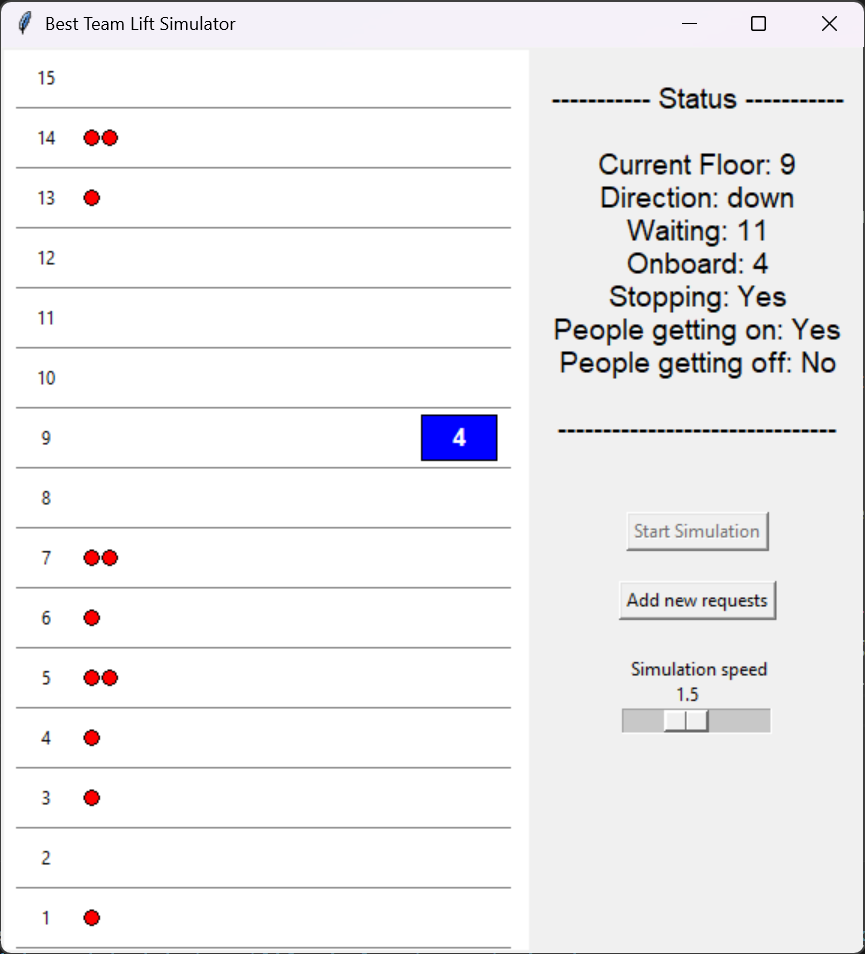 Lift simulator main interface